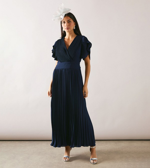 Pleated Split Sleeves Maxi Dress
