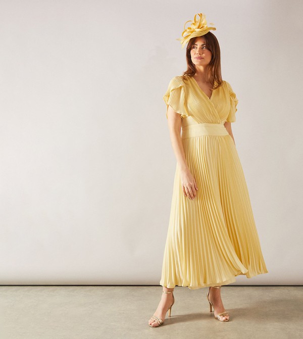 Pleated Split Sleeves Maxi Dress
