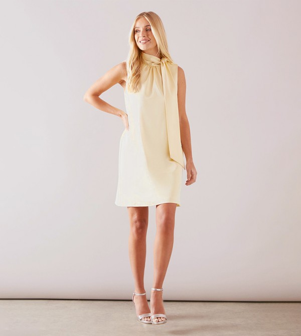 Petite High Neck Satin Shift Mini Dress