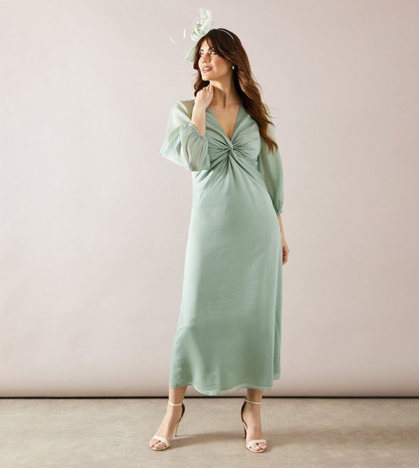 Viscose Twist 3/4th Sleeves Midaxi Dress