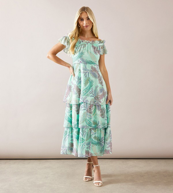 Off-Shoulder Tiered Midaxi Dress