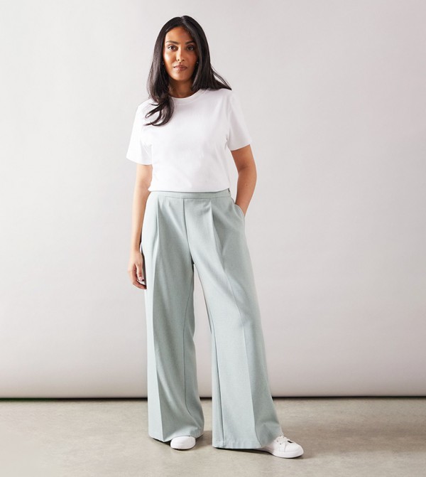 Petite Elastic Waist Wide Leg Trousers
