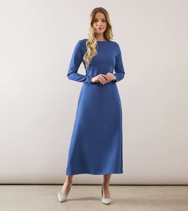 Slash Neck Fitted Jersey Midaxi Dress