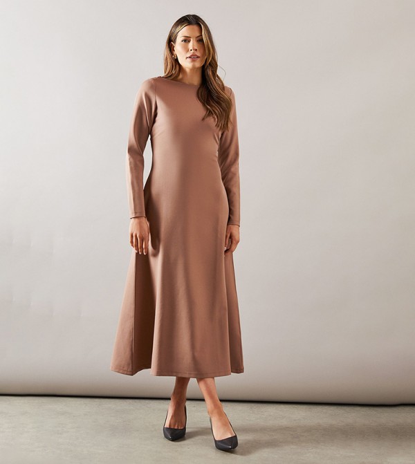 Slash Neck Fitted Jersey Midaxi Dress