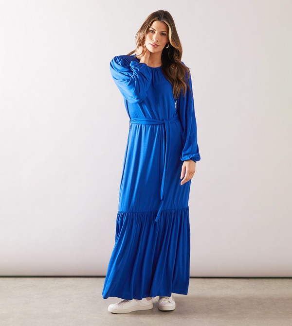 Belted Long Sleeves Midi Dress