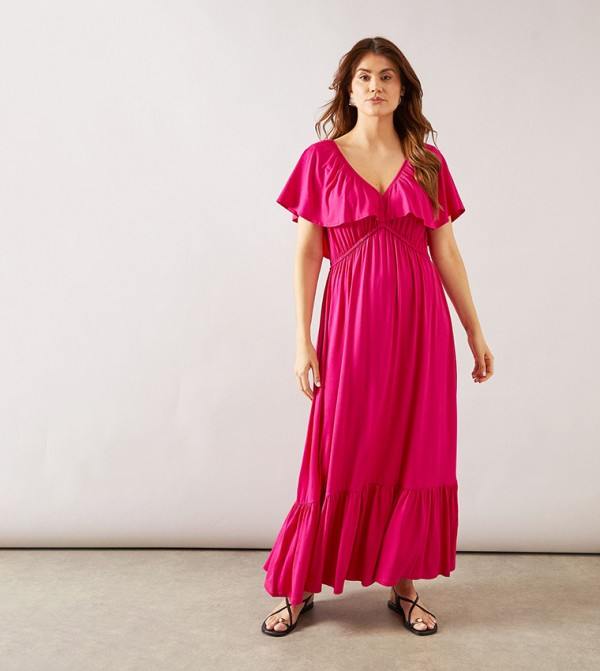 Viscose Jersey Cape Sleeves Maxi Dress