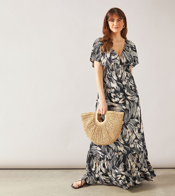Abstract Cape Sleeves Viscose Jersey Midaxi Dress