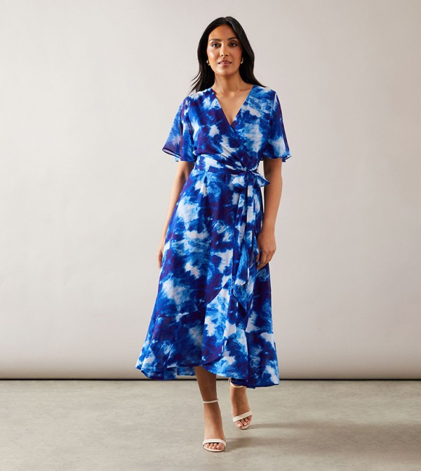 Petite Abstract Midi Wrap Dress