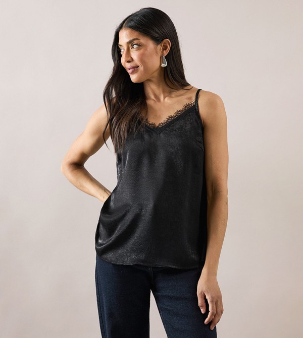 Lace Trim Satin Cami Top