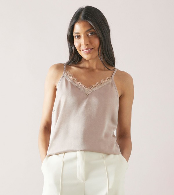 Lace Trim Satin Cami Top
