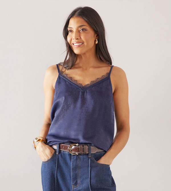 Lace Trim Satin Cami Top