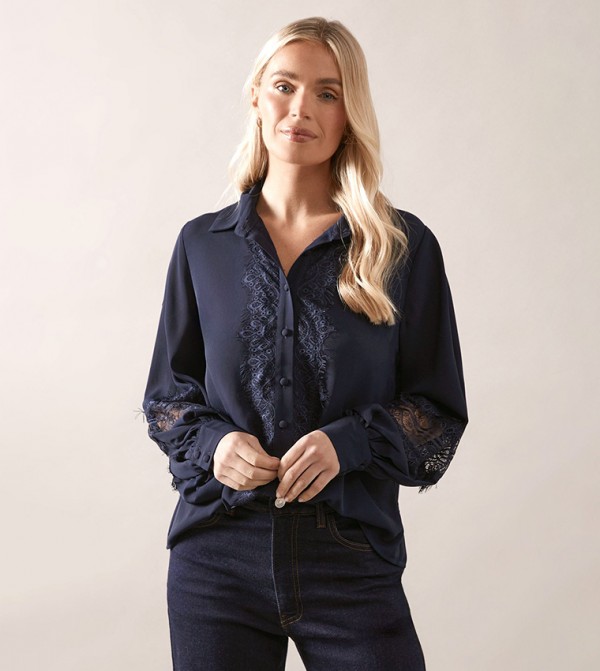 Petite Lace Trim Georgette Top