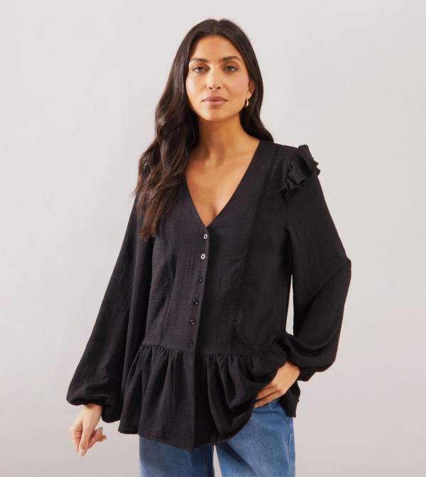 Woven Lace Trim Smock Top