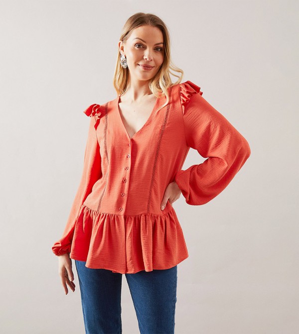 Woven Lace Trim Smock Top
