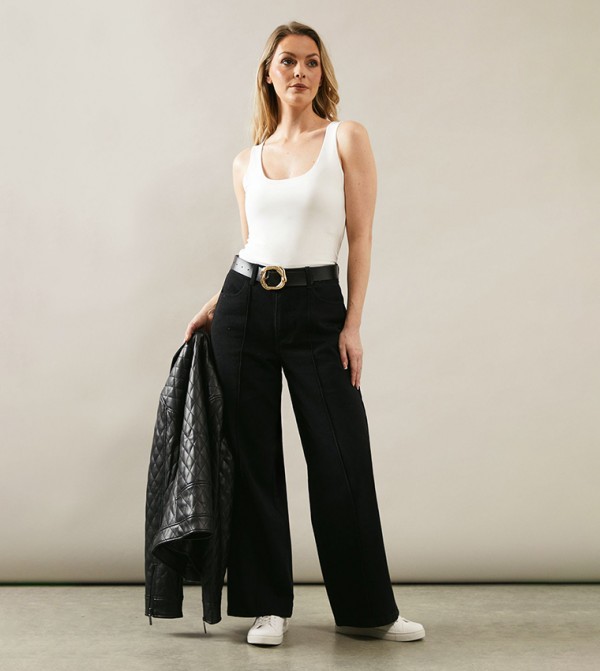 Seam Detail Wide Leg Jeans