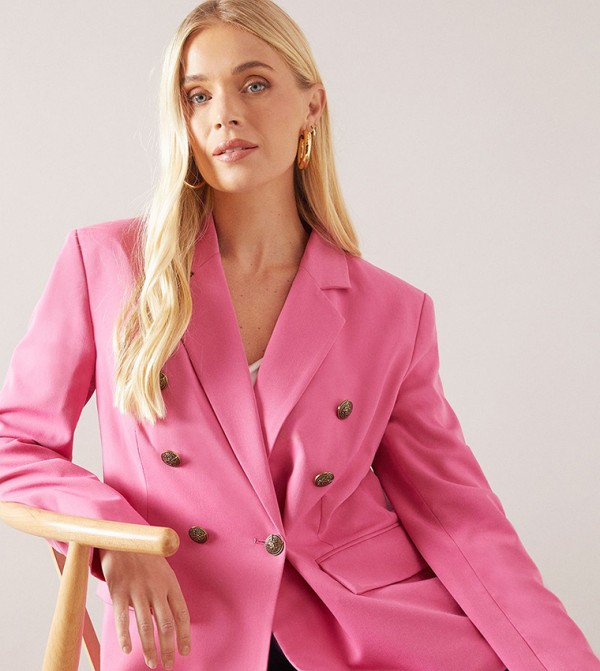 Petite Military Button Double Breasted Blazer