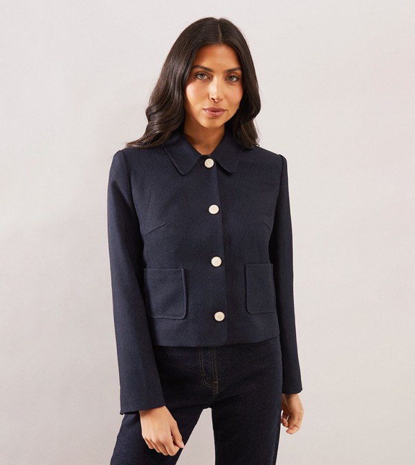 Button Detail Collared Jacket