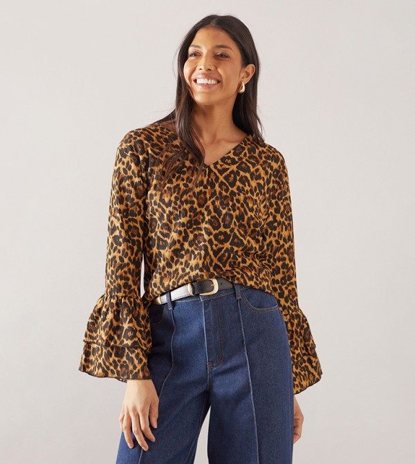 Leopard Print Bell Sleeves Top