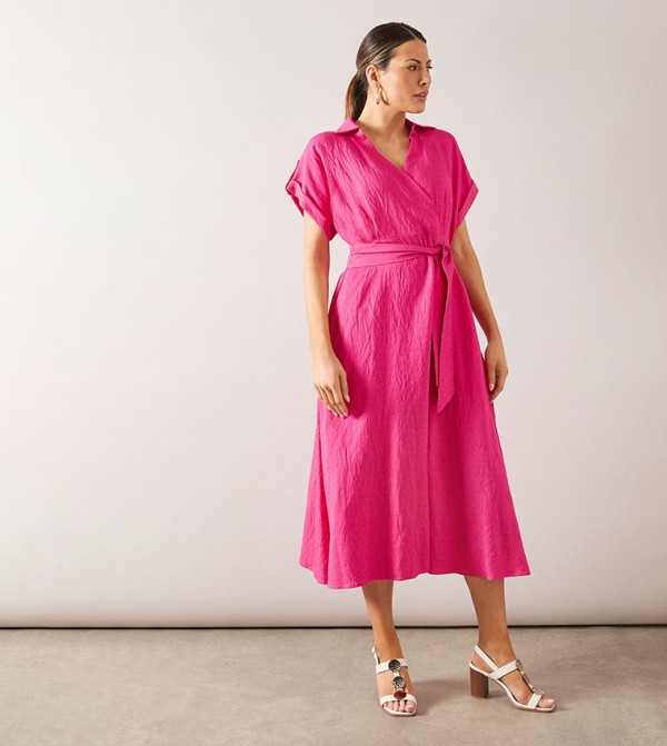 Front Tie Shirt Midi Dress