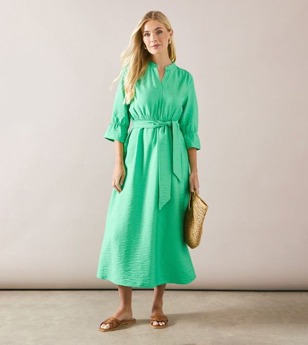 Petite Collarless Belted Shirt Dress