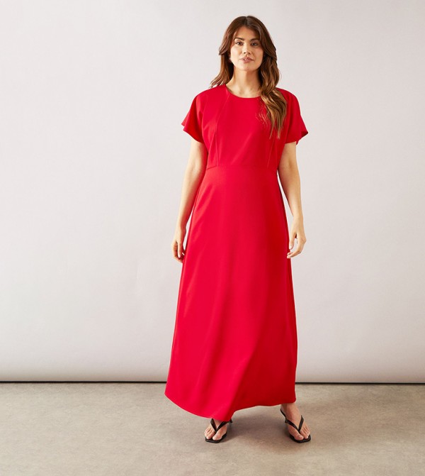 Pleated Detail Short Sleeves Midi Dress