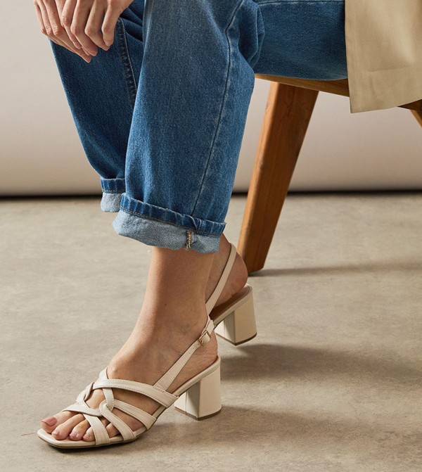 Rachel Faux Leather Interwoven Strap Detail Block Heel Sandals