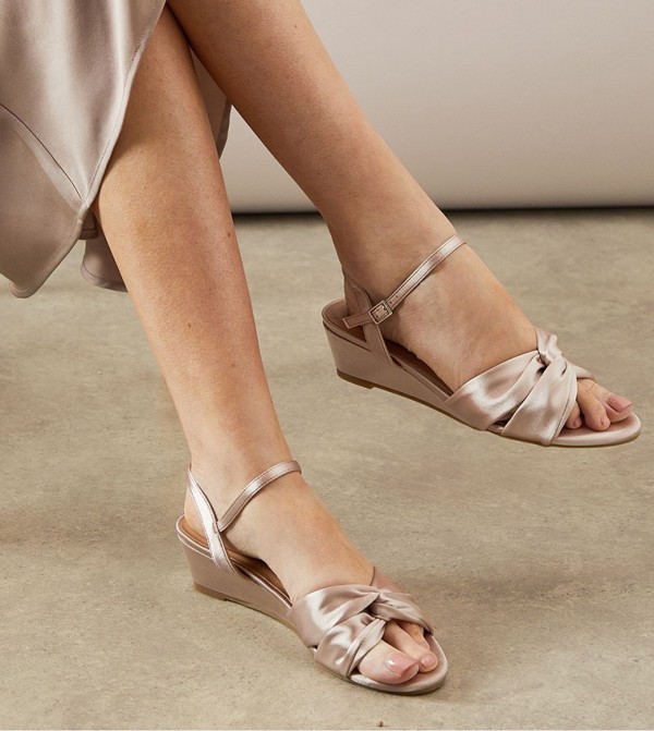Renae Satin Soft Twist Low Wedge Sandals