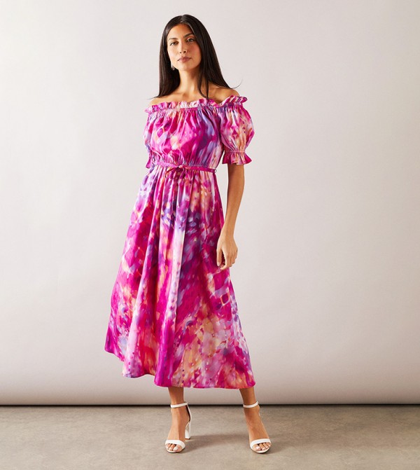 Abstract Bardot Viscose Midi Dress