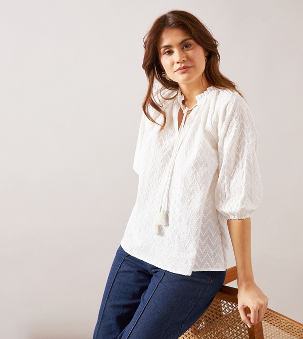 Broderie Tie Neck Top