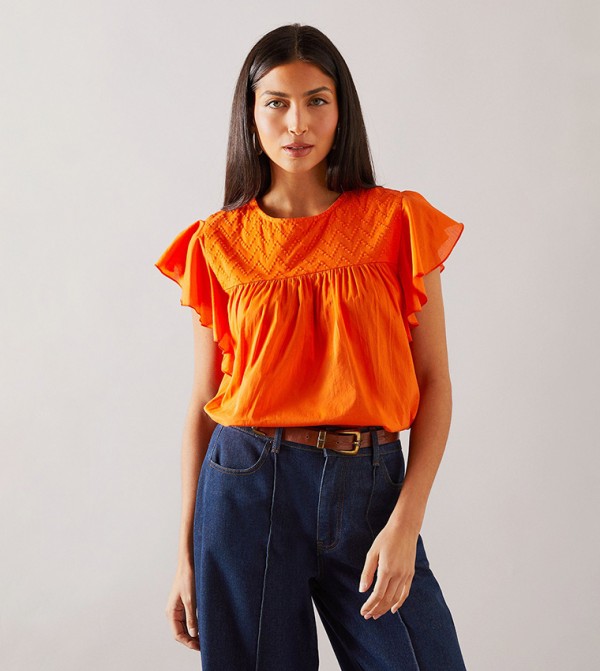 Embroidered Flutter Sleeves Top