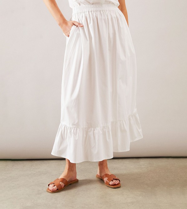 Elastic Waist Ruffle Hem Midaxi Skirt