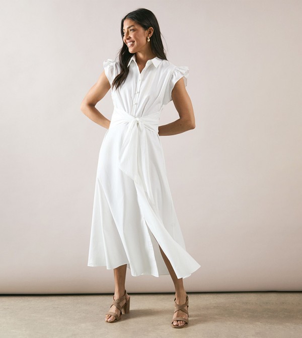 Cotton Tie Front Shirt Dress