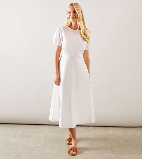 Petite Puff Sleeves Midi Dress