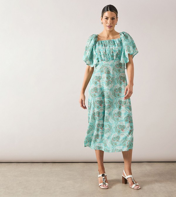 Paisley Woven Tie Back Midi Dress