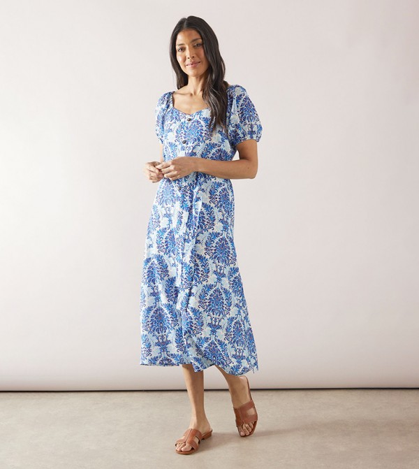 Button Through Sweetheart Midi Dress