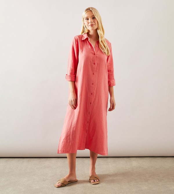 Petite Textured Button Through Shirt Dress