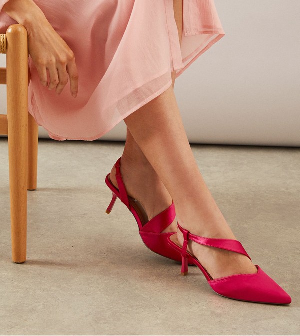 Evelyn Satin Asymmetric Slingback Kitten Heel Pumps