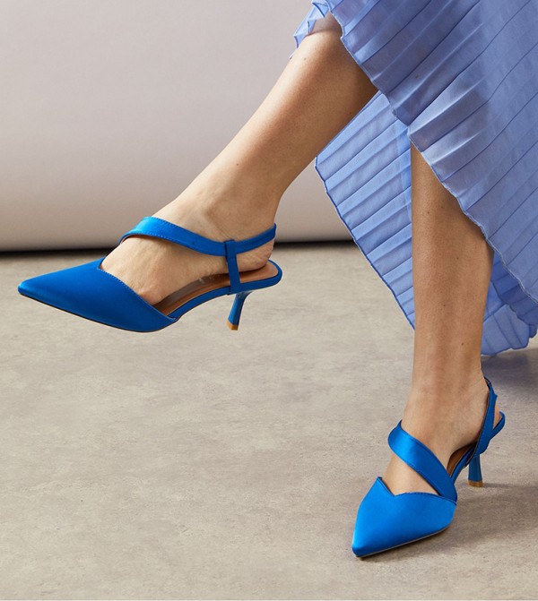 Evelyn Satin Asymmetric Slingback Heel Pumps