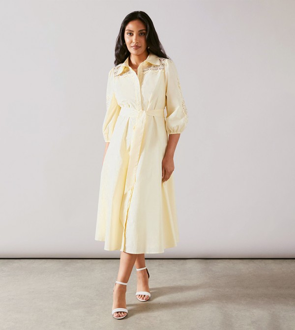 Petite Occasion Cutwork Detail Midi Shirt Dress