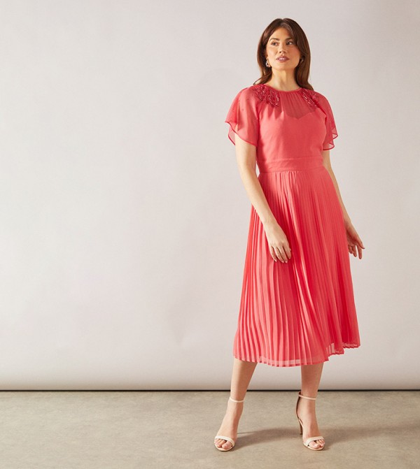 Embellished Cape Sleeves Midi Dress