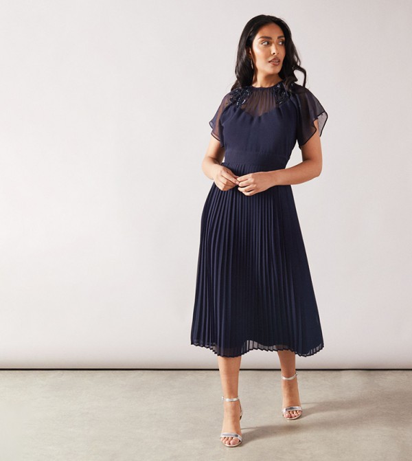 Petite Embellished Cape Sleeves Midi Dress