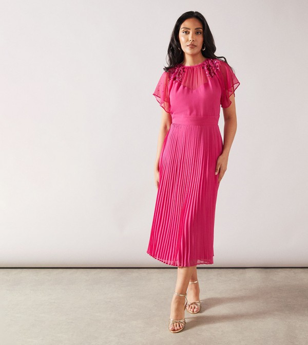 Petite Embellished Cape Sleeves Midi Dress