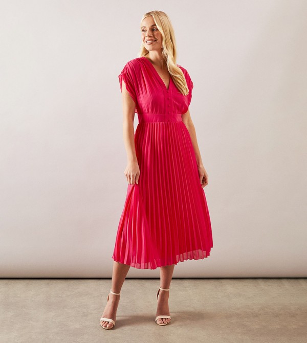 Petite Pleated Chiffon Midi Dress