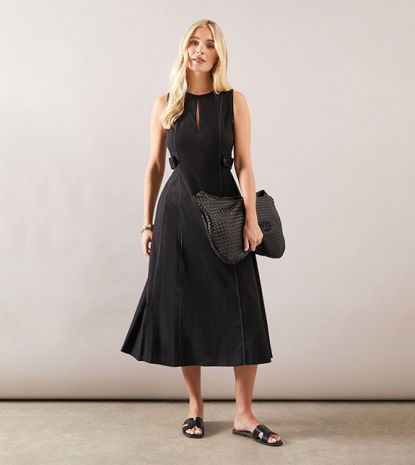 Petite Linen Mix Sleeveless Midi Dress