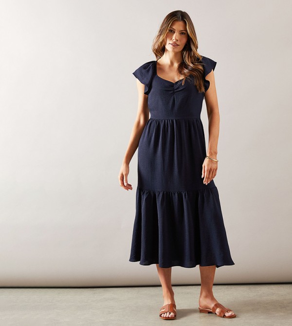 Solid Ruched Midi Dress