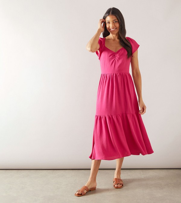 Solid Ruched Midi Dress