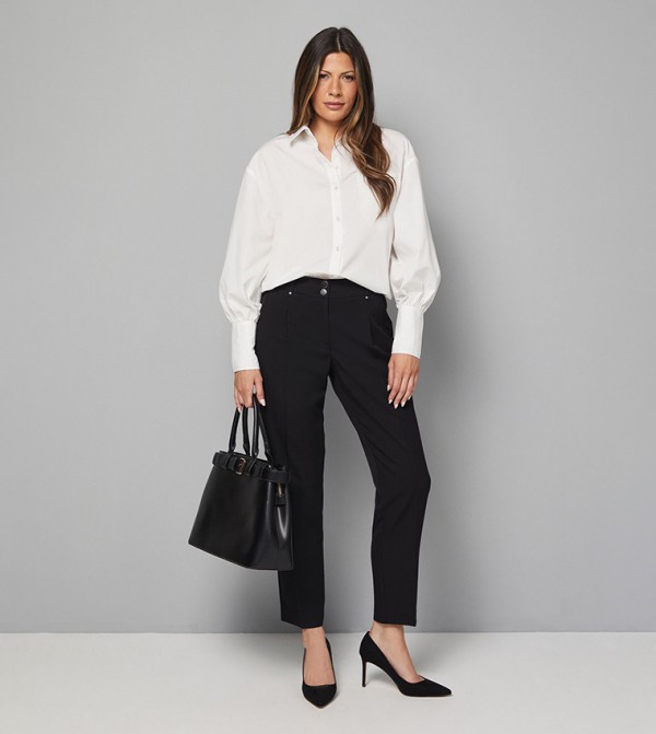 Solid Tapered Leg Trousers