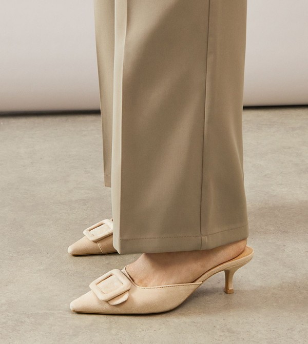 Dakota Faux Suede Buckle Detail Mule Pumps