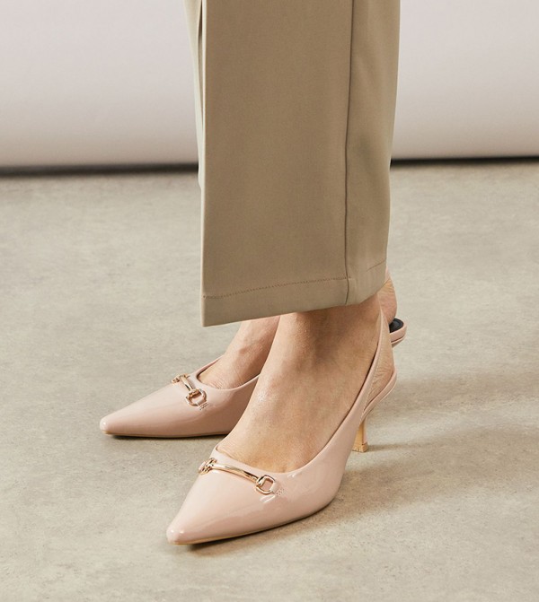 Denali Patent Snaffle Slingback Kitten Heel Pumps