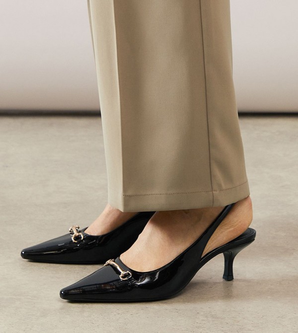 Denali Patent Snaffle Slingback Kitten Heel Pumps